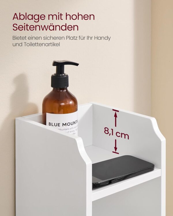 VASAGLE Badschrank, schmales Badregal, verstellbare Ablagen, platzsparend, weiß
