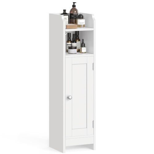 VASAGLE Badschrank, schmales Badregal, verstellbare Ablagen, platzsparend, weiß