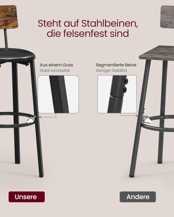 VASAGLE Barhocker 2er – PU‑Bezug, Fußstütze, vintagebraun‑tintenschwarz