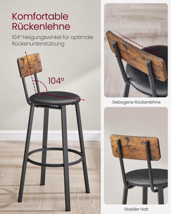 VASAGLE Barhocker 2er – PU‑Bezug, Fußstütze, vintagebraun‑tintenschwarz