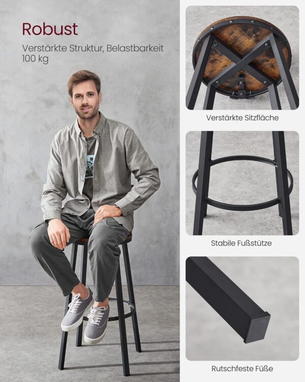 VASAGLE Barhocker 2er Set 73 cm Sitzhöhe Metallgestell vintagebraun‑schwarz