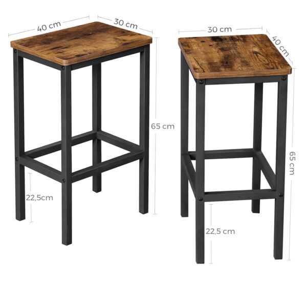 VASAGLE Barhocker 2er Set – kompakte 40 x 30 x 65 cm, vintage Braun‑Schwarz
