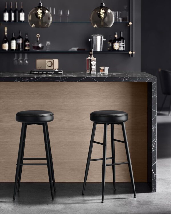 VASAGLE Barhocker 2er Set – Kunstleder, Mid‑Century‑Modern, 76 cm, tintenschwarz