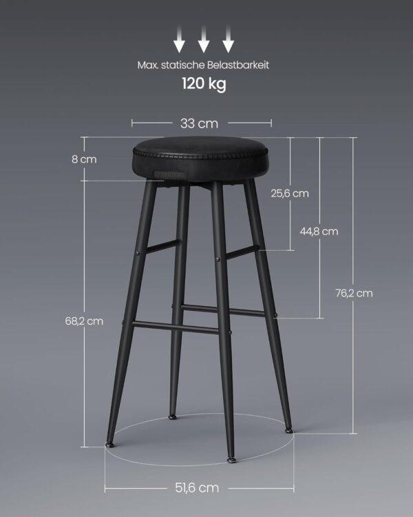 VASAGLE Barhocker 2er Set – Kunstleder, Mid‑Century‑Modern, 76 cm, tintenschwarz