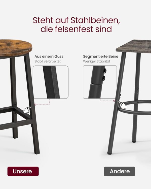 VASAGLE Barhocker 2er Set Metallgestell 65 cm Fußstütze vintage Braun/Schwarz
