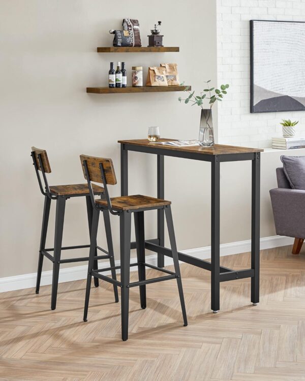 VASAGLE Barhocker 2er Set – Rückenlehne, Stahlgestell, Industrie‑Design in Vintage Braun/Schwarz