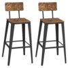 VASAGLE Barhocker 2er Set – Rückenlehne, Stahlgestell, Industrie‑Design in Vintage Braun/Schwarz
