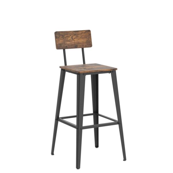 VASAGLE Barhocker 2er Set – Rückenlehne, Stahlgestell, Industrie‑Design in Vintage Braun/Schwarz