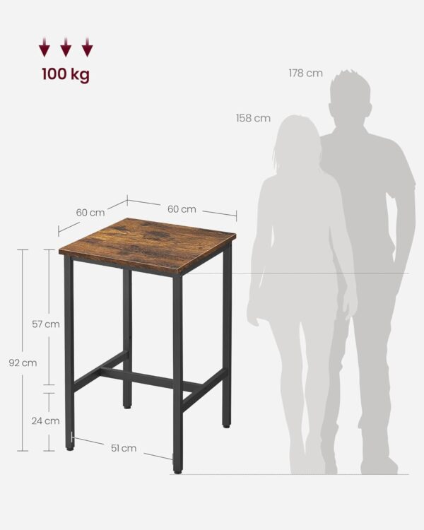 VASAGLE Bartisch quadratisch 60 x 60 cm Stahlrahmen Industriestil einfach zu montieren