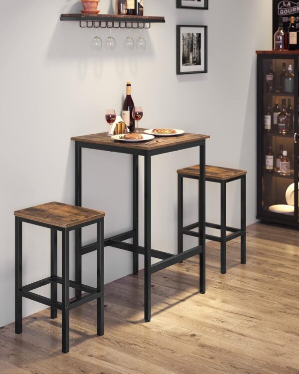 VASAGLE Bartisch quadratisch 60 x 60 cm Stahlrahmen Industriestil einfach zu montieren