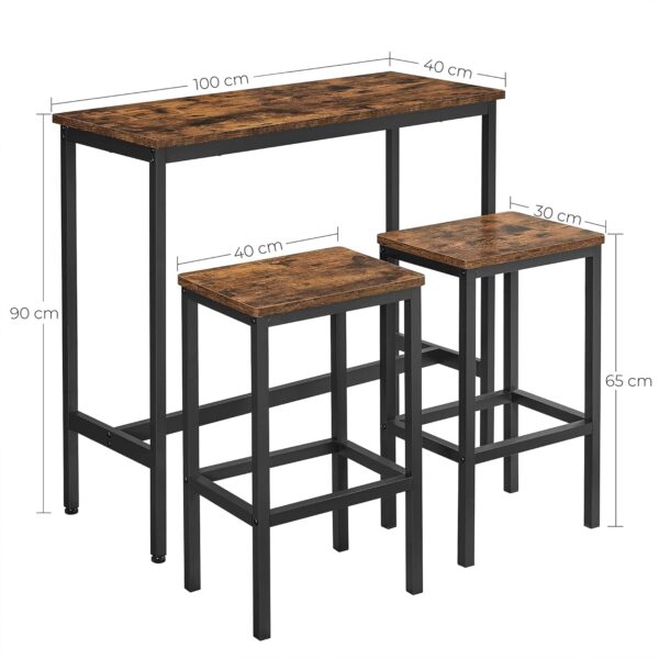 VASAGLE Bartisch‑Set Barhocker & 2 Stühle Stahlgestell Industrie‑Design vintagebraun