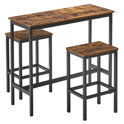 VASAGLE Bartisch‑Set Barhocker & 2 Stühle Stahlgestell Industrie‑Design vintagebraun