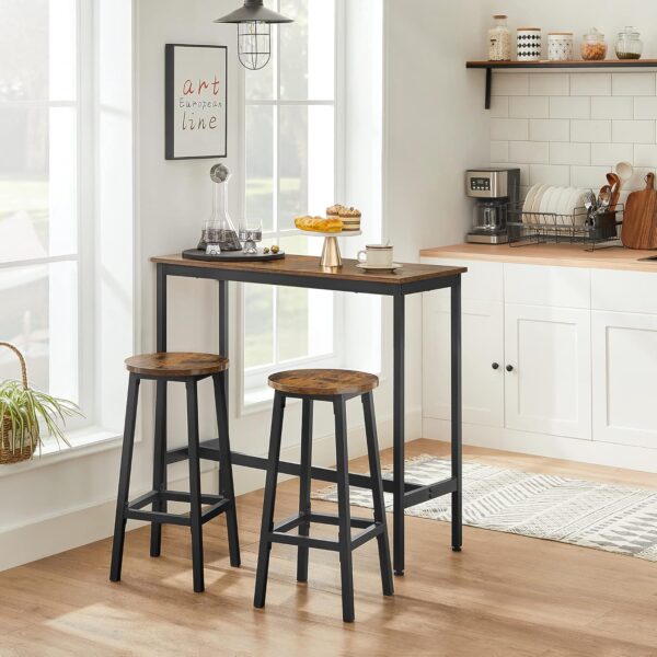 VASAGLE Bartisch-Set mit Stehtisch, 2 Barhockern – Industrie‑Design, Küchenbar