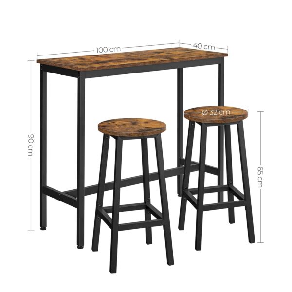 VASAGLE Bartisch-Set mit Stehtisch, 2 Barhockern – Industrie‑Design, Küchenbar