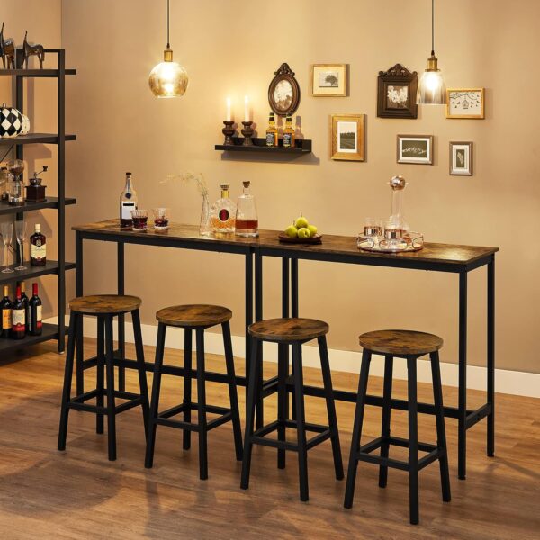 VASAGLE Bartisch-Set mit Stehtisch, 2 Barhockern – Industrie‑Design, Küchenbar