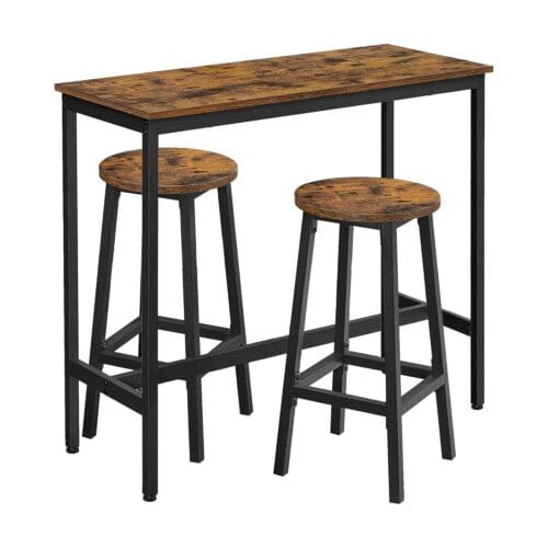 VASAGLE Bartisch-Set mit Stehtisch, 2 Barhockern – Industrie‑Design, Küchenbar