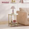 VASAGLE Beistelltisch 2‑Ebenen Hartglas modern marmorweiß‑Gold