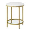 VASAGLE Beistelltisch 2‑Ebenen Hartglas modern marmorweiß‑Gold
