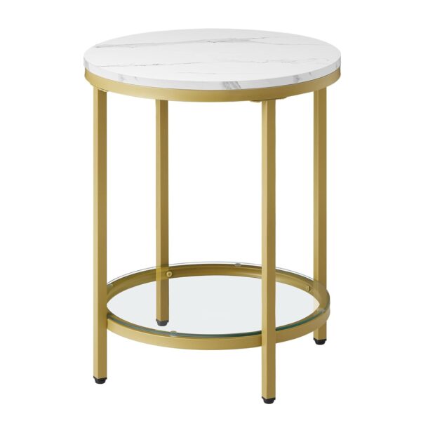 VASAGLE Beistelltisch 2‑Ebenen Hartglas modern marmorweiß‑Gold