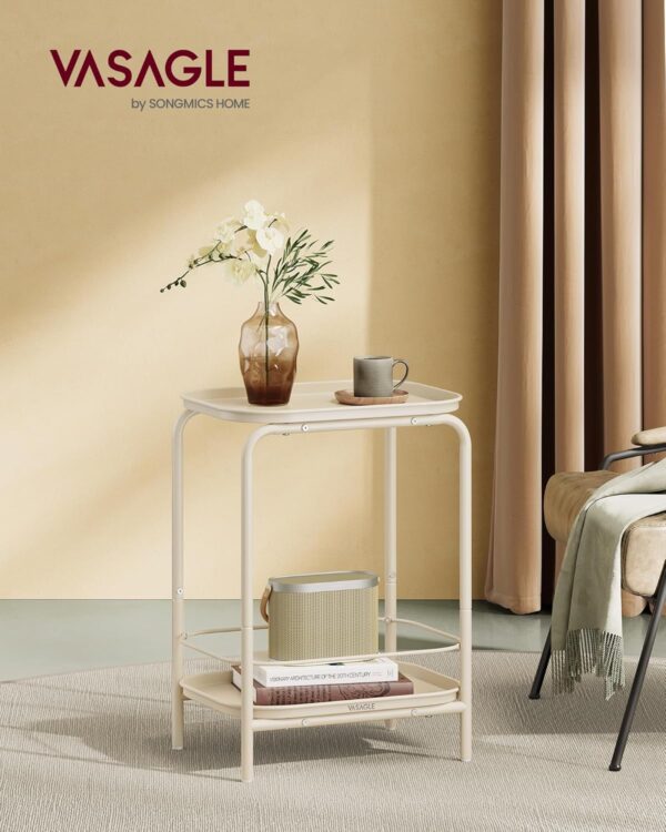 VASAGLE Beistelltisch 2‑Ebenen modern cremeweiß – Indoor/Outdoor