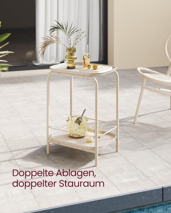 VASAGLE Beistelltisch 2‑Ebenen modern cremeweiß – Indoor/Outdoor
