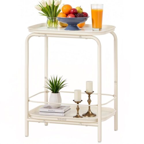 VASAGLE Beistelltisch 2‑Ebenen modern cremeweiß – Indoor/Outdoor