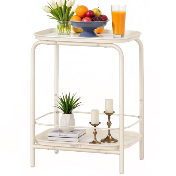 VASAGLE Beistelltisch 2‑Ebenen modern cremeweiß – Indoor/Outdoor