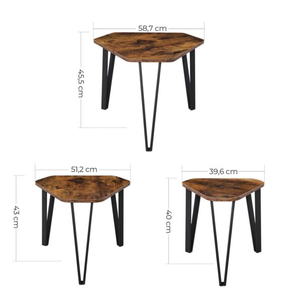 VASAGLE Beistelltisch 3er Set Metallbeine Industrie‑Design vintagebraun‑schwarz