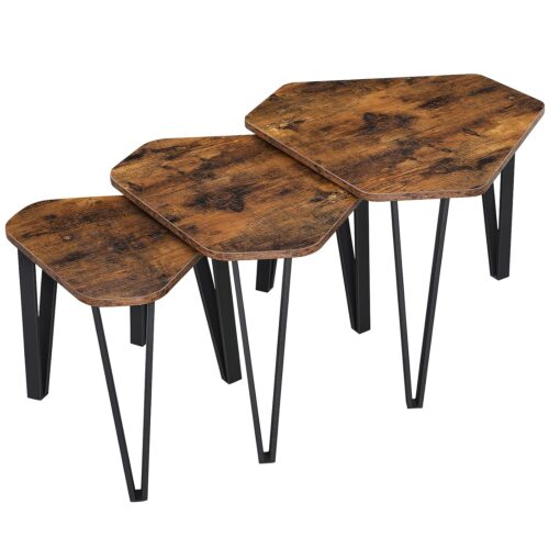 VASAGLE Beistelltisch 3er Set Metallbeine Industrie‑Design vintagebraun‑schwarz