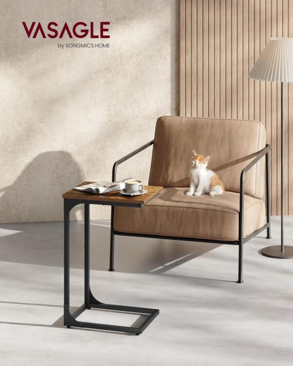 VASAGLE Beistelltisch C‑Form Metallgestell industriell vintage Braun‑Schwarz VASAGLE Beistelltisch C‑Form Metallgestell industriell vintage Braun‑Schwarz