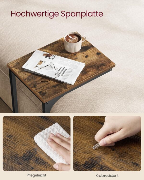 VASAGLE Beistelltisch C‑Form Metallgestell industriell vintage Braun‑Schwarz VASAGLE Beistelltisch C‑Form Metallgestell industriell vintage Braun‑Schwarz