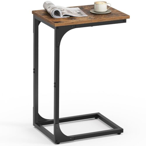 VASAGLE Beistelltisch C‑Form Metallgestell industriell vintage Braun‑Schwarz