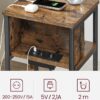 VASAGLE Beistelltisch mit 2 AC‑ und 2 USB‑Anschlüssen, schmal, vintage Braun‑Schwarz