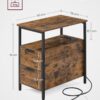 VASAGLE Beistelltisch mit Steckdose & 2 Schubladen – Vintage Braun/Schwarz