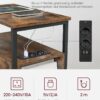 VASAGLE Beistelltisch mit Steckdose & 2 Schubladen – Vintage Braun/Schwarz