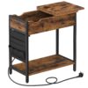 VASAGLE Beistelltisch/Nachttisch – schmal, Steckdose & USB, Vintage Braun‑Schwarz