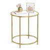 VASAGLE Beistelltisch rund Hartglas Metallgestell gold‑transparent LGT20G