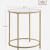 VASAGLE Beistelltisch rund Hartglas Metallgestell gold‑transparent LGT20G