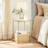 VASAGLE Beistelltisch rund Hartglas Metallgestell gold‑transparent LGT20G