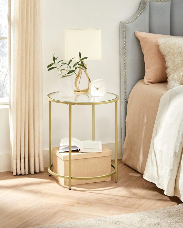 VASAGLE Beistelltisch rund Hartglas Metallgestell gold‑transparent LGT20G