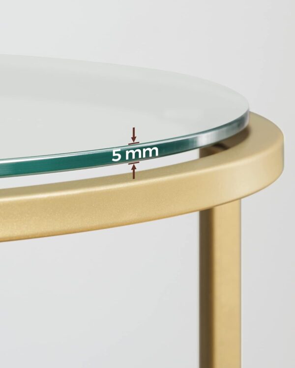 VASAGLE Beistelltisch rund Hartglas Metallgestell gold‑transparent LGT20G