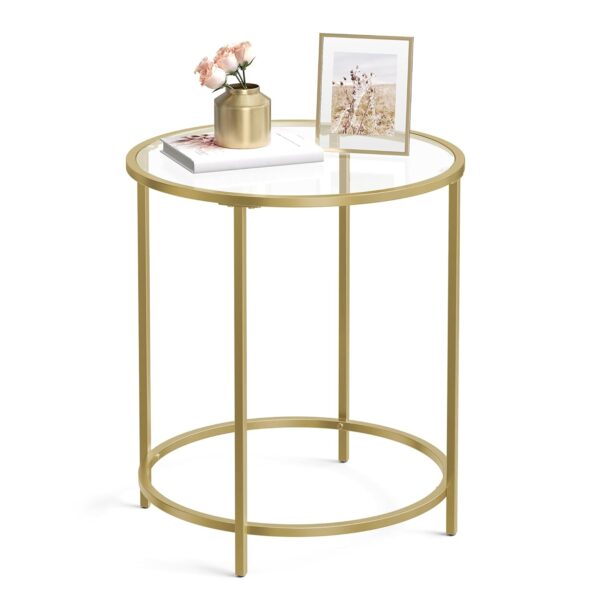 VASAGLE Beistelltisch rund Hartglas Metallgestell gold‑transparent LGT20G
