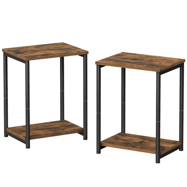 VASAGLE Beistelltisch-Set 2er – 2‑Ebenen, Stahlrahmen, Braun/Schwarz, Industriestil