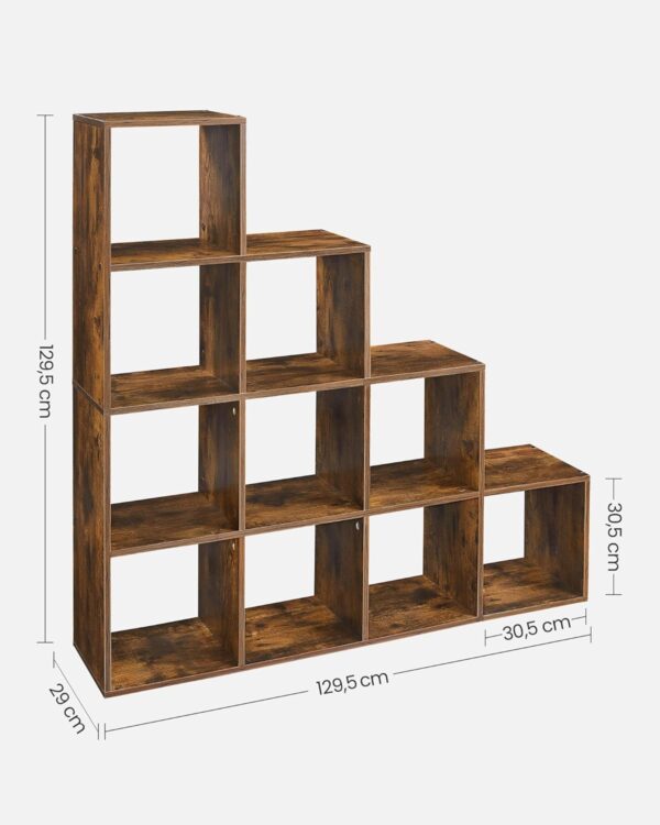 VASAGLE Bücherregal 10‑Fächer offenes Stufen‑Design 129,5 × 129,5 cm