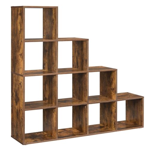 VASAGLE Bücherregal 10‑Fächer offenes Stufen‑Design 129,5 × 129,5 cm