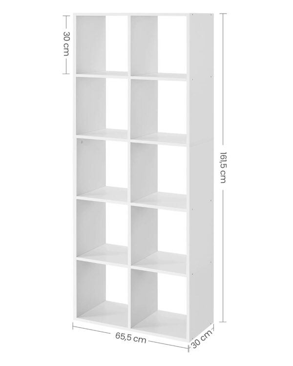 VASAGLE Bücherregal 10 Fächer Standregal weiß, skandinavischer Stil, Raumteiler