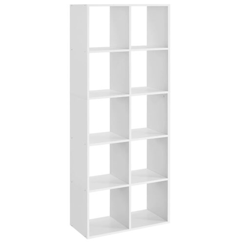 VASAGLE Bücherregal 10 Fächer Standregal weiß, skandinavischer Stil, Raumteiler