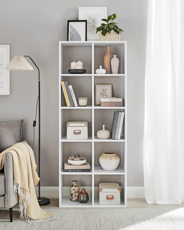 VASAGLE Bücherregal 10 Fächer Standregal weiß, skandinavischer Stil, Raumteiler