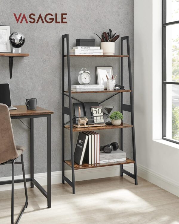 VASAGLE Bücherregal 4‑Ebenen Bambusgestell, vintagebraun‑schwarz, einfache Montage