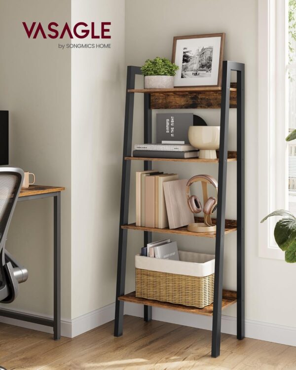 VASAGLE Bücherregal 4‑Ebenen industrieller Stil bodenstehend Braun/Schwarz